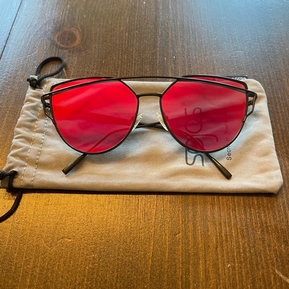 Sojos Aviator Sunglasses Tinted Red Black Frame Reflective